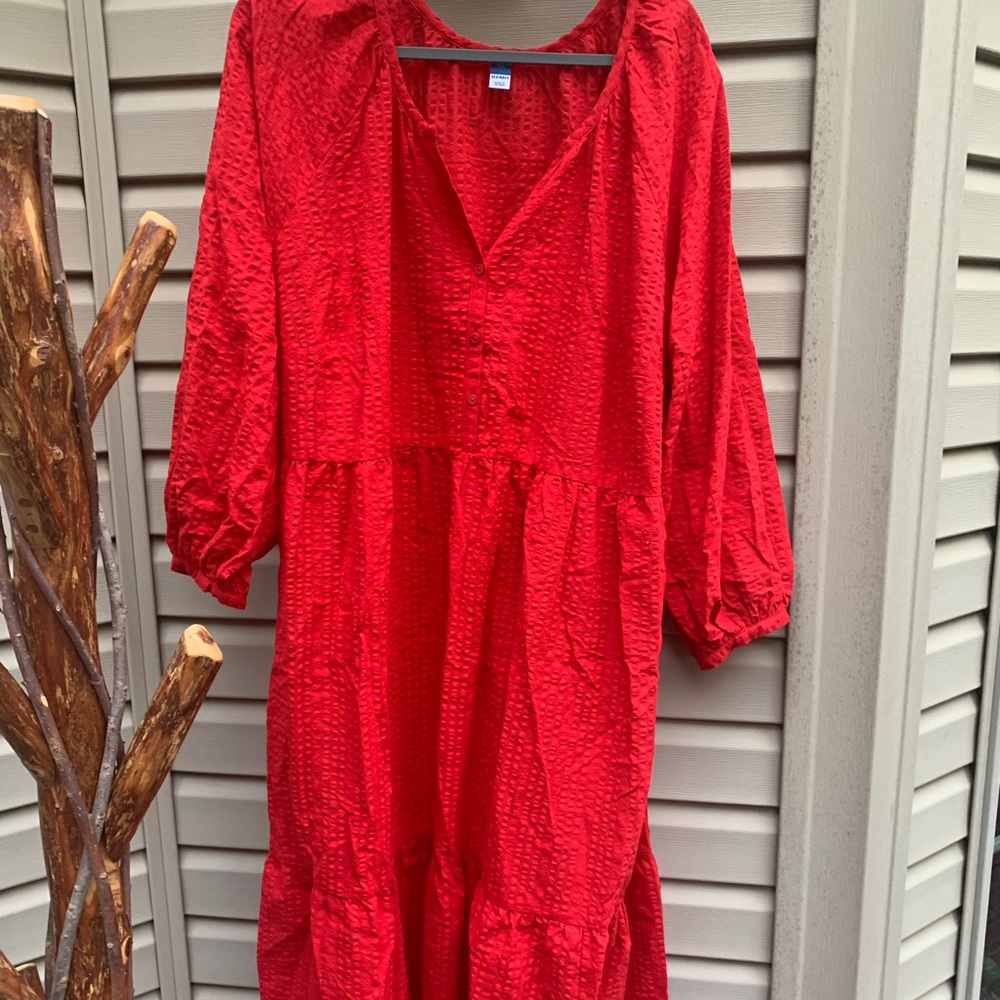 Old navy red peasant maxi dress size XXL nwt new tiered dress